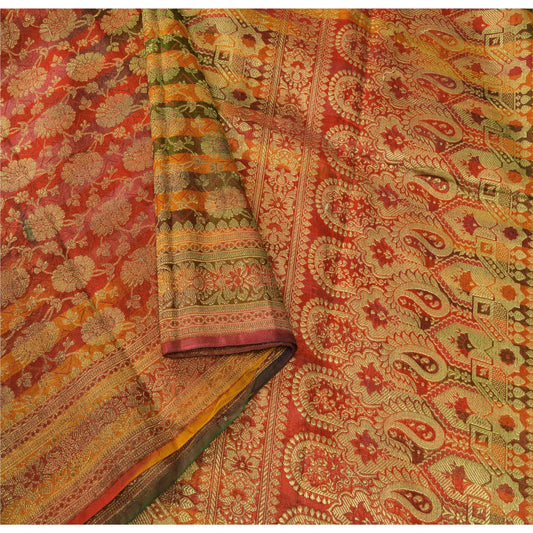 Sanskriti Vintage Heavy Saree Art Silk Banarasi Brocade Woven Sustainable Fabric Ethnic Sari