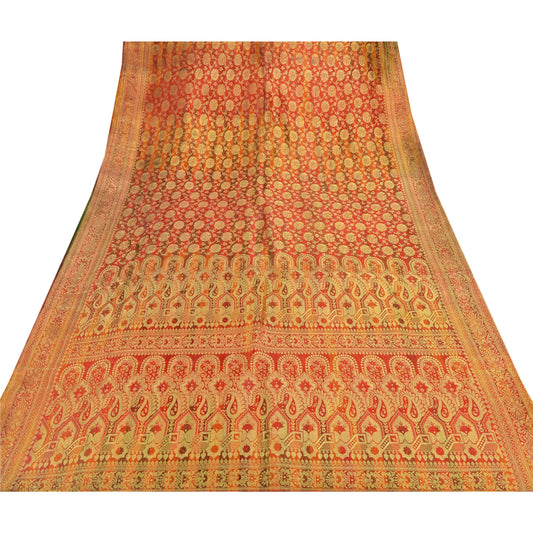 Sanskriti Vintage Heavy Saree Art Silk Banarasi Brocade Woven Sustainable Fabric Ethnic Sari