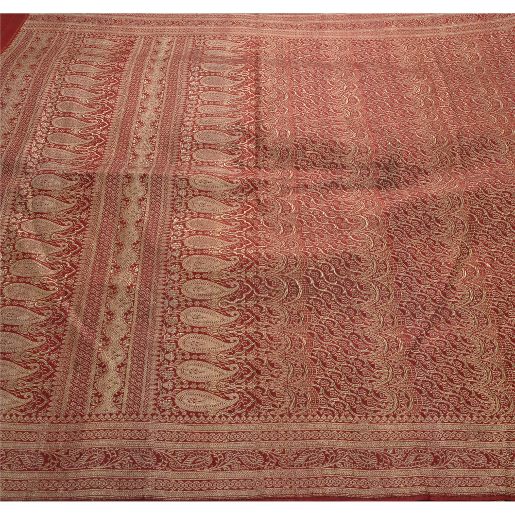 Sanskriti Vintage Red Heavy Saree Art Silk Banarasi Brocade Woven Fabric Sari