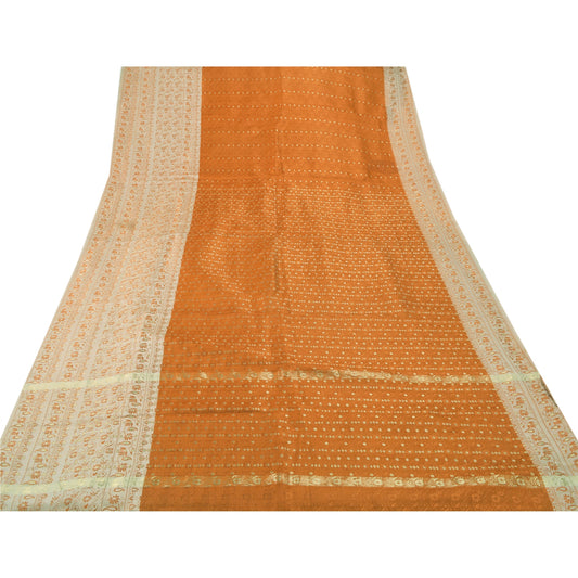 Sanskriti Vintage Saffron Heavy Saree Pure Satin Silk Brocade/Banarasi Woven Sustainable Fabric Ethnic Sari