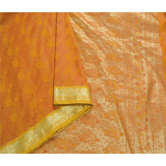 Sanskriti Vintage Saffron Heavy Saree Art Silk Banarasi Zari Brocade Sustainable Fabric Sari