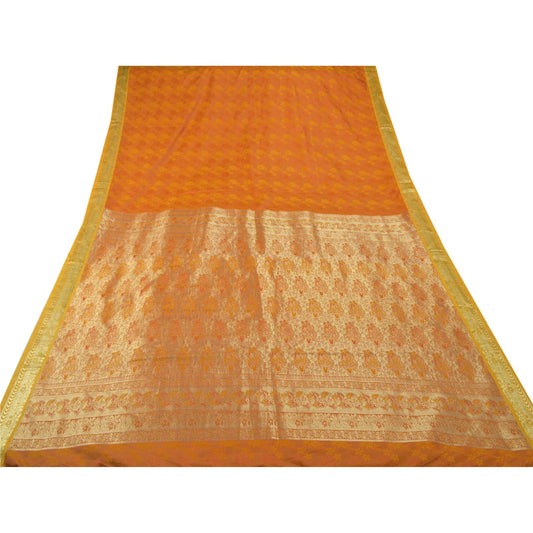 Sanskriti Vintage Saffron Heavy Saree Art Silk Banarasi Zari Brocade Sustainable Fabric Sari