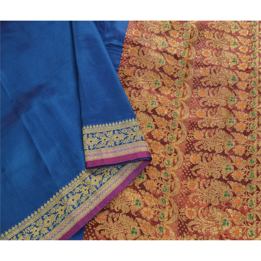 Sanskriti Vintage Heavy Saree Art Silk Banarasi Brocade Fabric Sari Blouse Pc