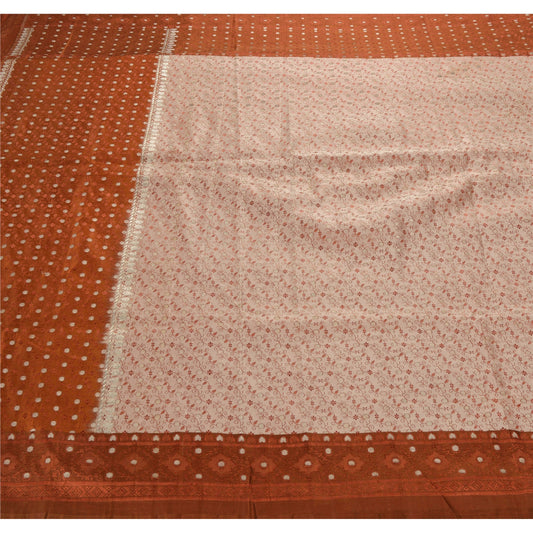 Sanskriti Vintage Peach Heavy Saree Pure Satin Silk Banarasi Brocade Sustainable Fabric Sari