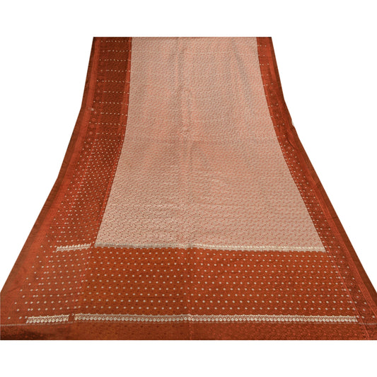 Sanskriti Vintage Peach Heavy Saree Pure Satin Silk Banarasi Brocade Sustainable Fabric Sari