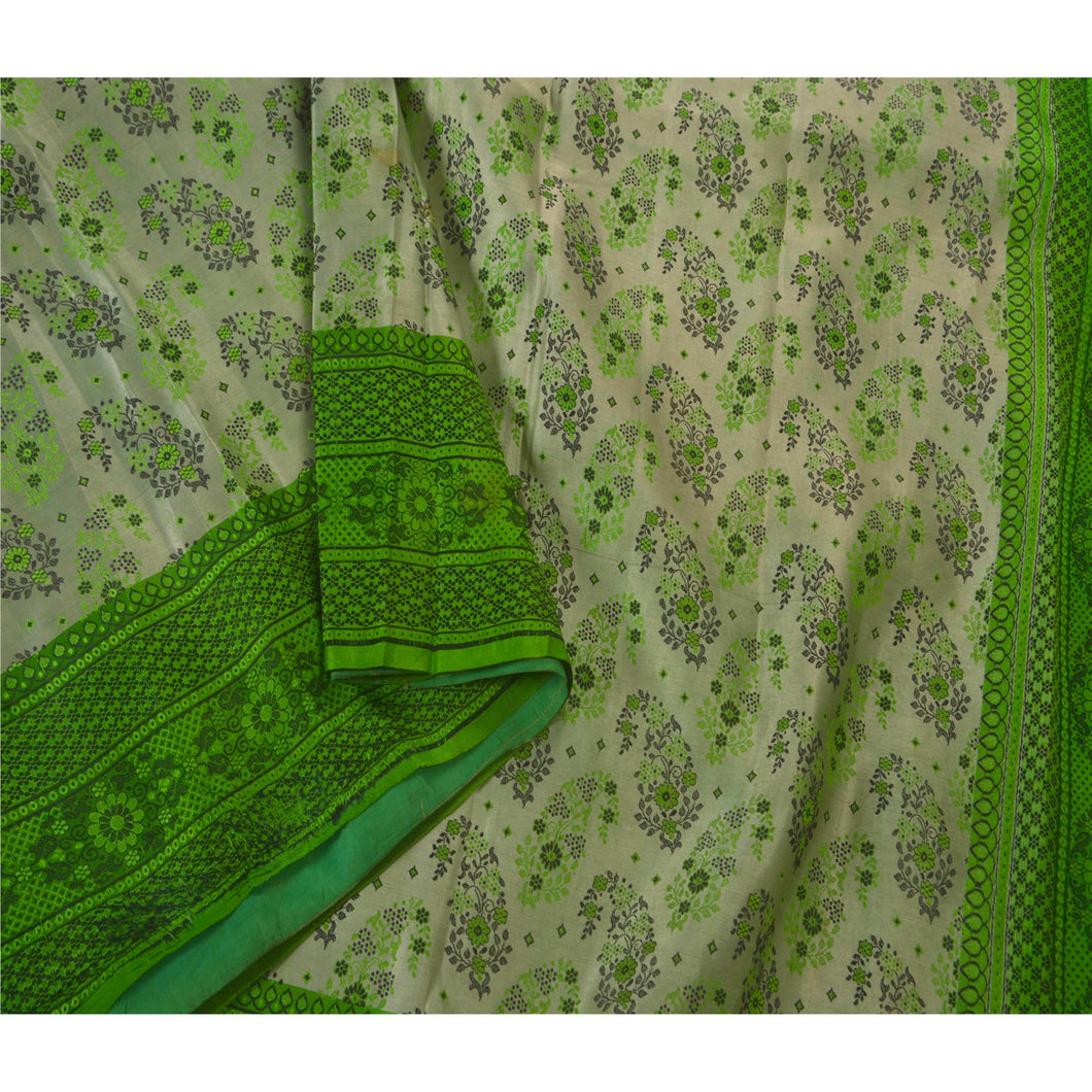 Sanskriti VintageV Cream Heavy Saree Pure Silk Woven 5 Yd Fabric Craft Sari
