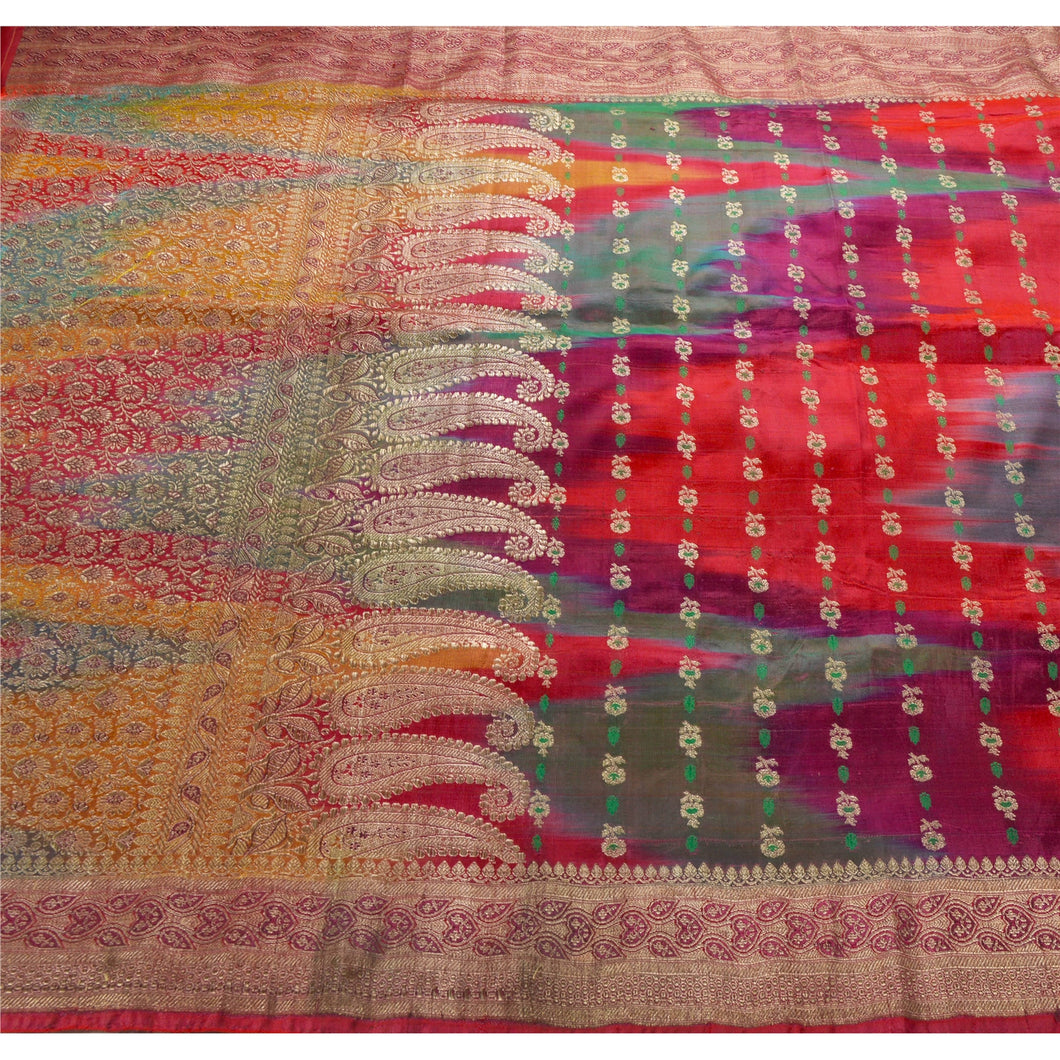 Sanskriti Vintage Heavy Saree Art Silk Banarasi Brocade Fabric Zari 5 Yard Sari