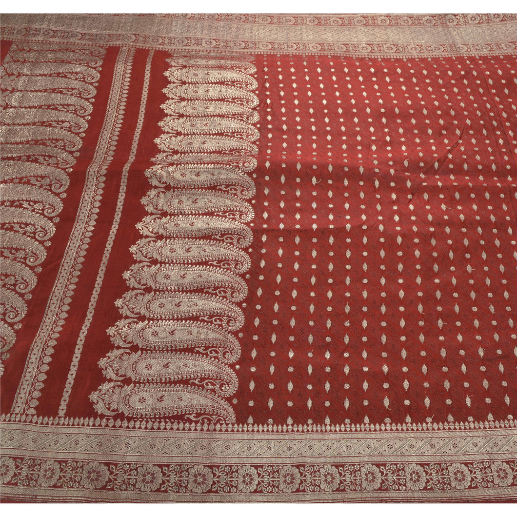 Sanskriti Vintage Heavy Saree Pure Satin Silk Banarasi Brocade Fabric Zari Sari
