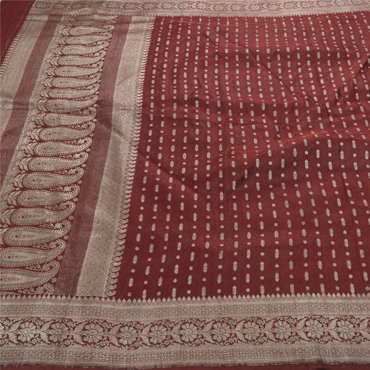Sanskriti Vintage Heavy Saree 100% Pure Satin Silk Banarasi Brocade Sustainable Fabric Sari