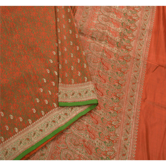 Sanskriti Vintage Heavy Saree 100% Pure Satin Silk Banarasi Brocade Sustainable Fabric Sari