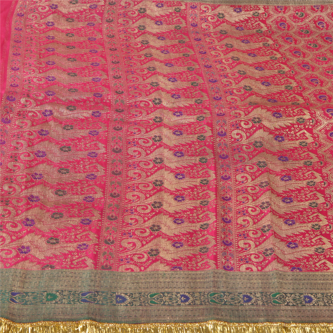 Sanskriti Vintage Heavy Saree Pink Pure Silk Woven Banarasi Brocade Fabric Sari