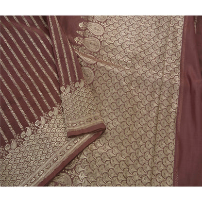 Sanskriti Vintage Brown Heavy Saree Pure Satin Silk Banarasi Brocade Sustainable Fabric Sari