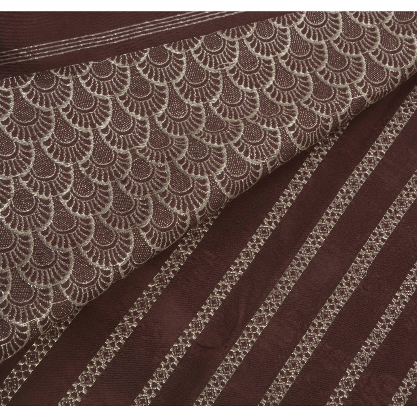 Sanskriti Vintage Brown Heavy Saree Pure Satin Silk Banarasi Brocade Sustainable Fabric Sari