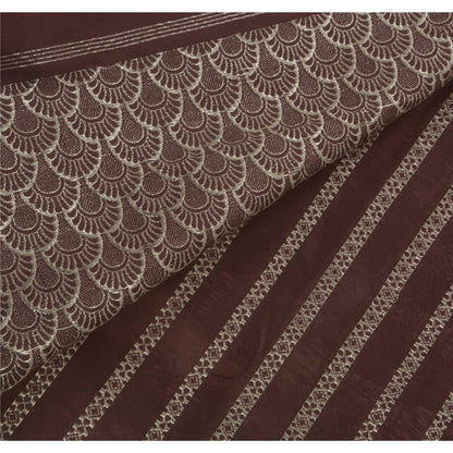 Sanskriti Vintage Brown Heavy Saree Pure Satin Silk Banarasi Brocade Sustainable Fabric Sari