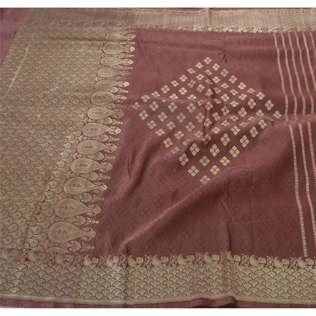 Sanskriti Vintage Brown Heavy Saree Pure Satin Silk Banarasi Brocade Sustainable Fabric Sari
