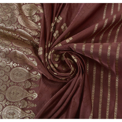Sanskriti Vintage Brown Heavy Saree Pure Satin Silk Banarasi Brocade Sustainable Fabric Sari