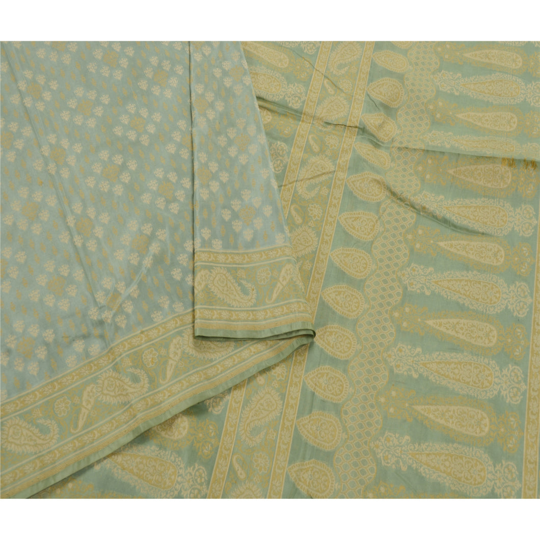Sanskriti Vintage Green Saree 100% Pure Silk Woven Craft Fabric Premium Sari