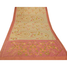 Load image into Gallery viewer, Sanskriti Vintage Cream Heavy Saree 100% Pure Silk Woven Sari Craft 5 Yd Fabric
