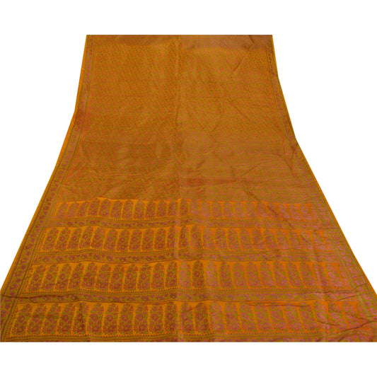 Sanskriti Vintage Mustard Heavy Saree Art Silk Banarasi Woven Craft Sustainable Fabric Ethnic Sari