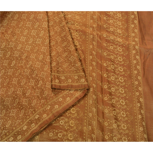 Sanskriti Vintage Brown Heavy Saree 100% Pure Satin Silk Banarasi Woven Sustainable Fabric Craft Sari