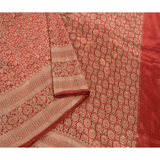 Sanskriti Vintage Red Heavy Saree Art Silk Banarasi Brocade Sustainable Fabric Zari Sari