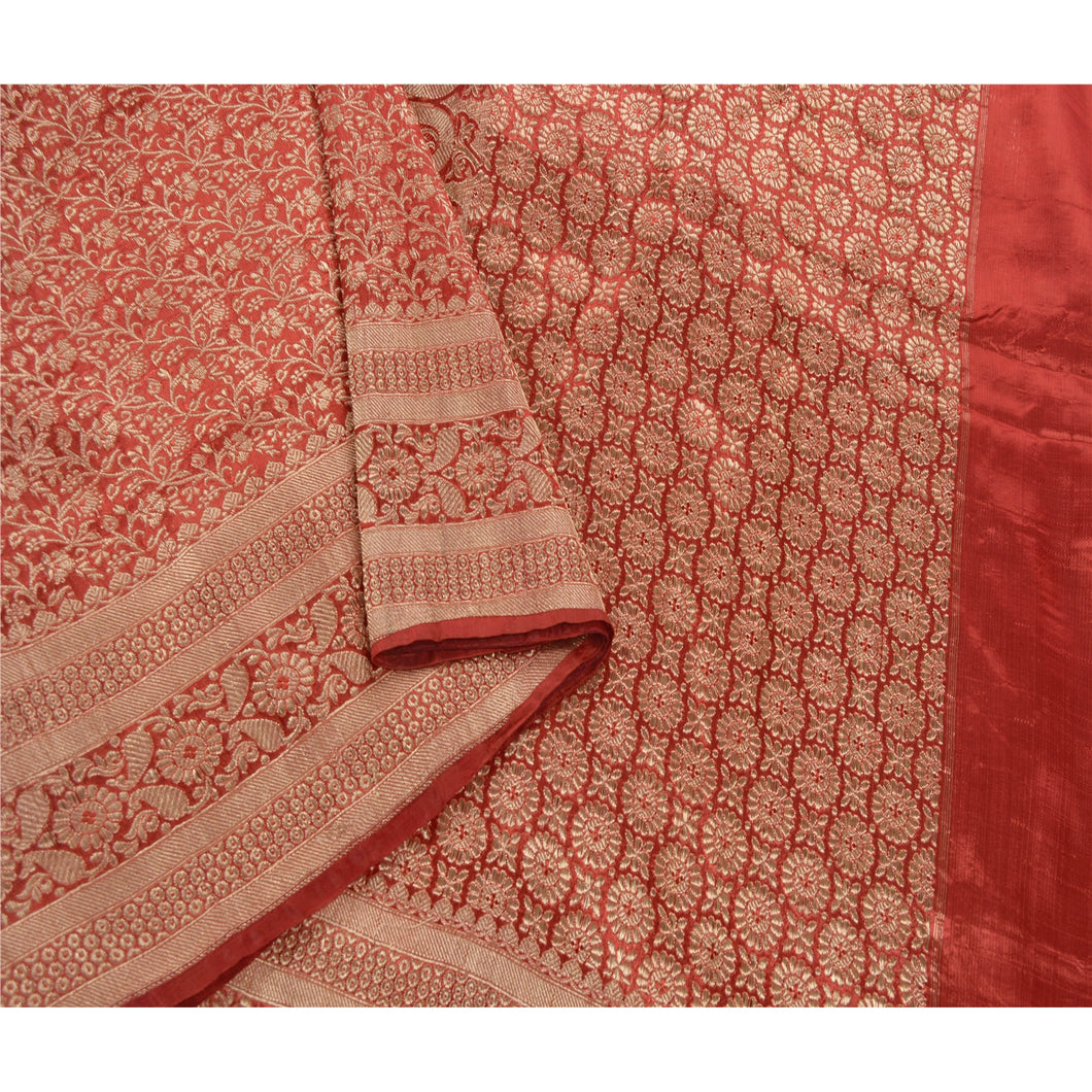 Sanskriti Vintage Red Heavy Saree Art Silk Banarasi Brocade Fabric Zari Sari