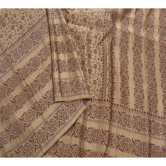 Sanskriti Vintage Brown Heavy Saree Pure Satin Silk Woven Sari Craft 5 Yd Sustainable Fabric