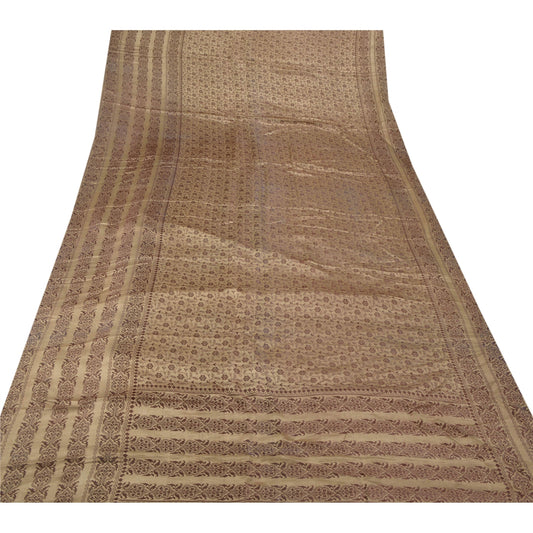 Sanskriti Vintage Brown Heavy Saree Pure Satin Silk Woven Sari Craft 5 Yd Sustainable Fabric