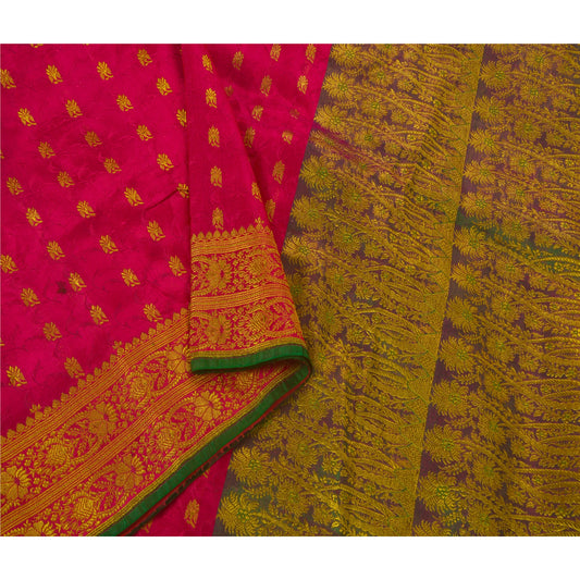 Sanskriti Vintage Pink Heavy Saree Blend Silk Woven Banarasi Brocade Sustainable Fabric Sari