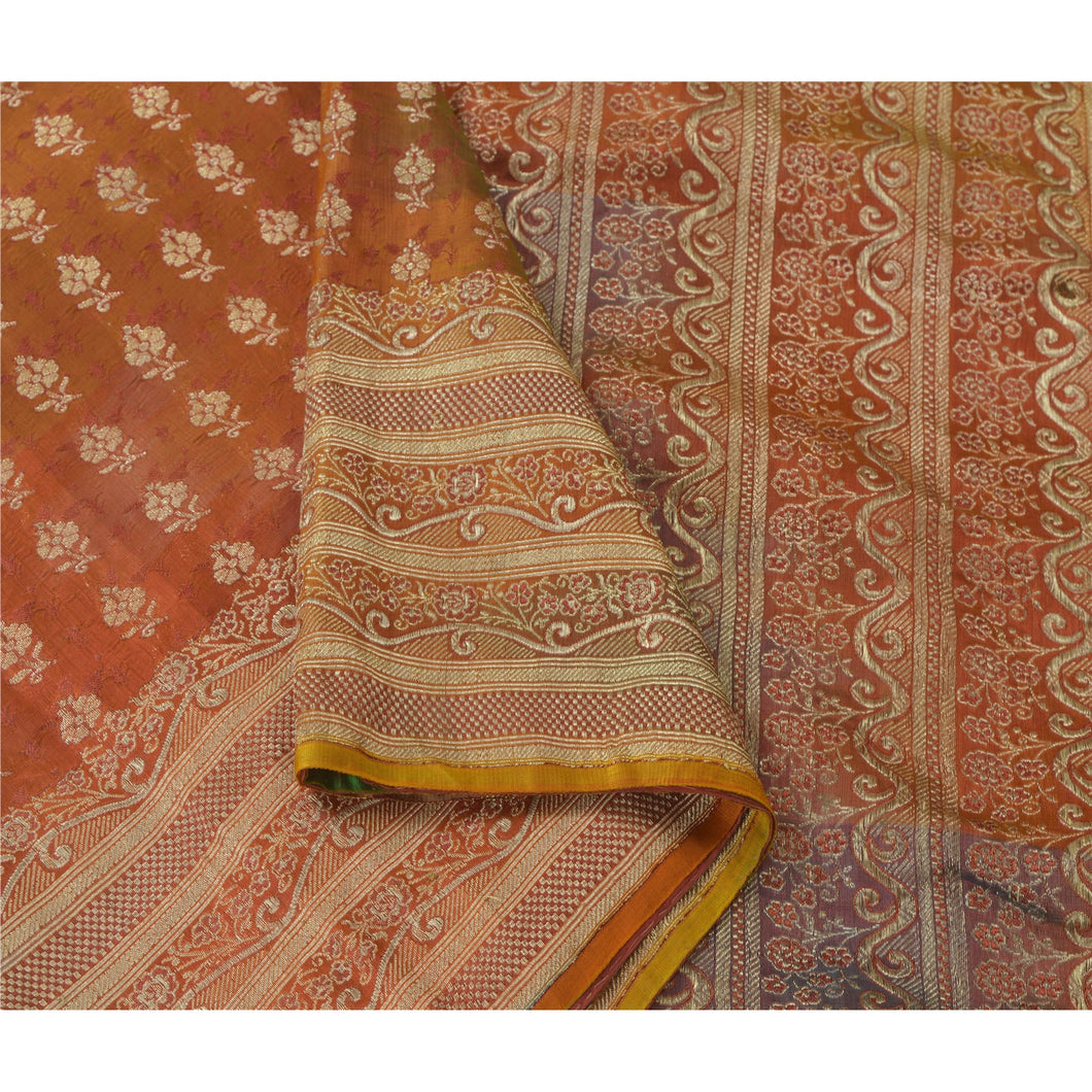 Sanskriti Vintage Heavy Saree 100% Pure Satin Silk Banarasi Brocade Fabric Sari