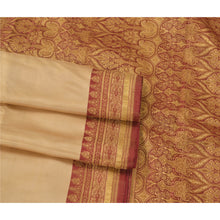 Load image into Gallery viewer, Sanskriti Vintage Heavy Saree 100% Pure Satin Silk Woven Cream Sari Craft Fabric
