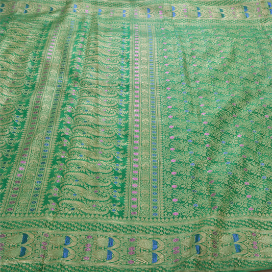 Sanskriti Vintage Pink Heavy Saree Art Silk Banarasi Brocade Sustainable Fabric Zari Sari