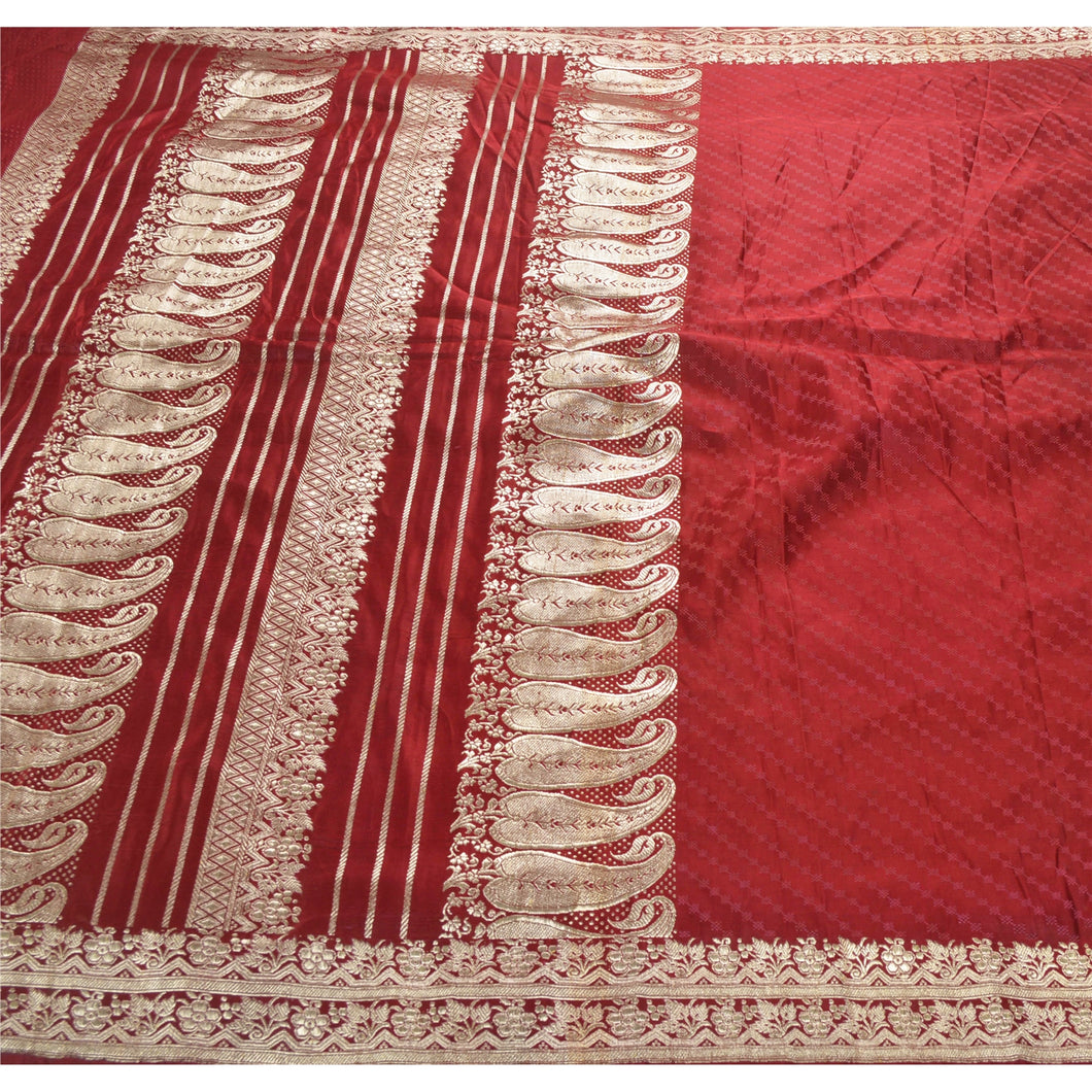 Sanskriti Vintage Purple Heavy Saree 100% Pure Satin Silk Banarasi Brocade Fabric Sari