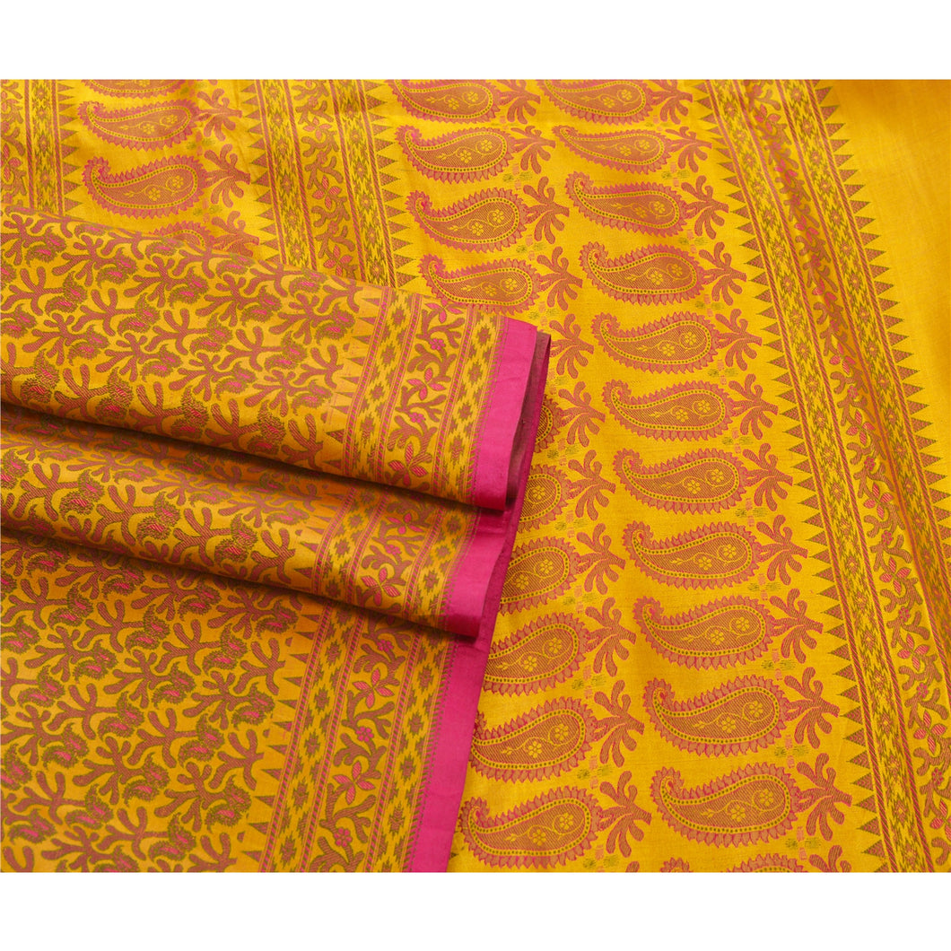 Sanskriti Vintage Saffron Heavy Saree Pure Satin Silk Woven Fabric Floral Sari
