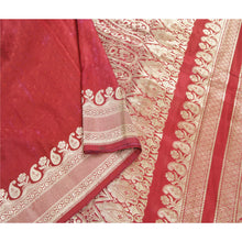 Load image into Gallery viewer, Sanskriti Vintage Heavy Saree Pure Satin Silk Dark Red Brocade Banarasi Fabric Sari Blouse Piece
