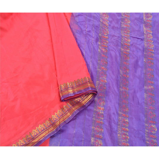 Sanskriti Vintage Peach Heavy Saree Pure Silk Woven Brocade Banarasi Sari Sustainable Fabric