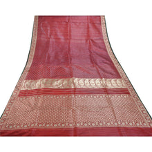 Load image into Gallery viewer, Sanskriti Vintage Heavy Saree Pure Satin Silk Dark Red Brocade Banarasi Sari Zari Fabric
