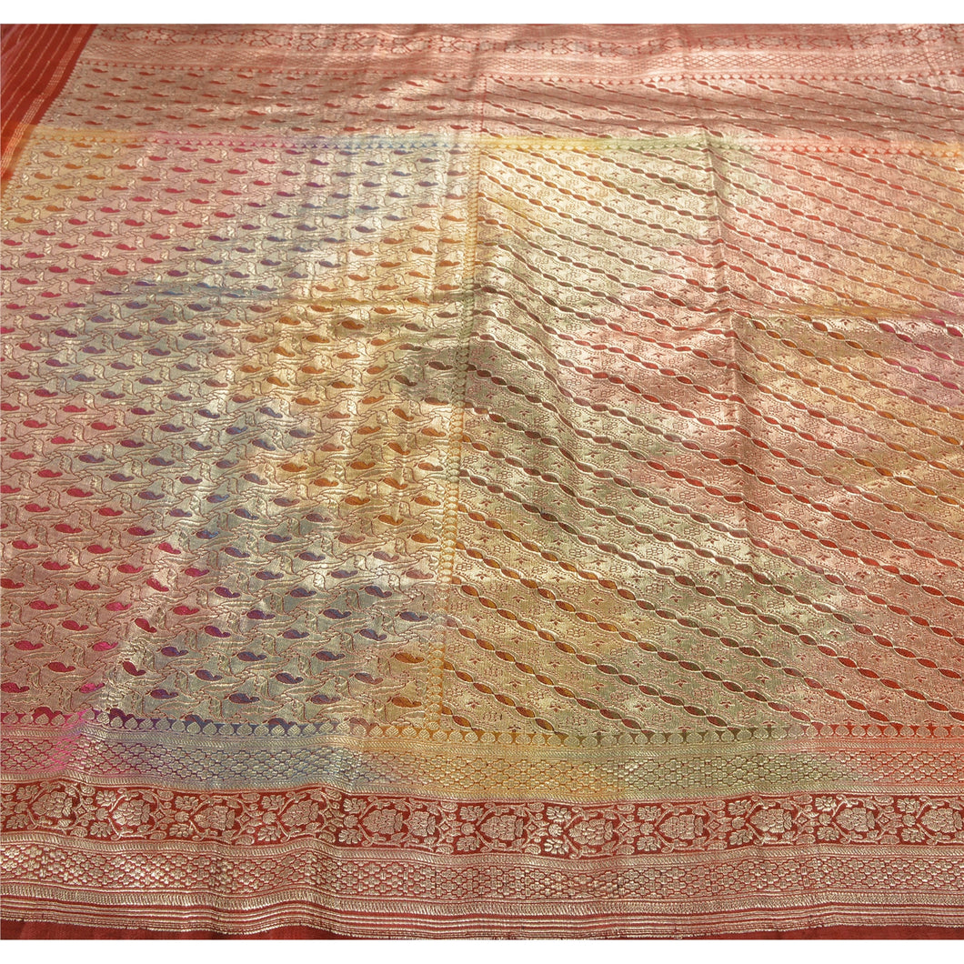 Sanskriti Vintage Heavy Saree Satin Woven Brocade Banarasi Sari Zari Work Fabric