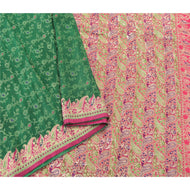 Sanskriti Vintage Green Heavy Saree Pure Silk Woven Brocade Banarasi Sari Fabric