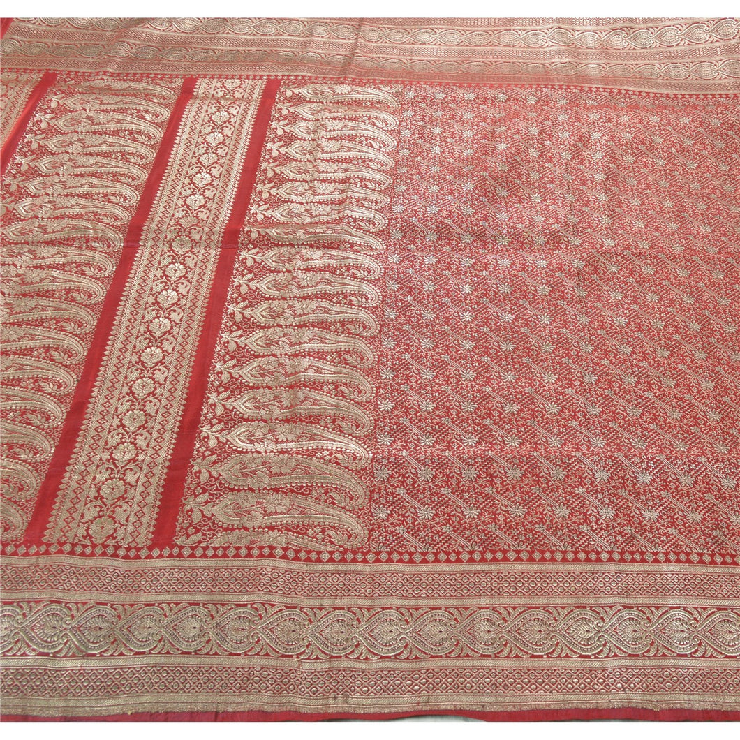 Sanskriti Vintage Heavy Saree Pure Satin Silk Woven Brocade Banarasi Sari Fabric