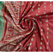 Load image into Gallery viewer, Sanskriti Vinatage Dark Red Heavy Saree Pure Satin Silk Woven Brocade Banarasi Sari Fabric
