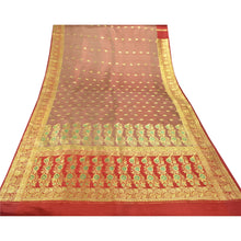 Load image into Gallery viewer, Sanskriti Vintage Heavy Saree Pure Satin Silk Brocade Sari Fabric Blouse Piece

