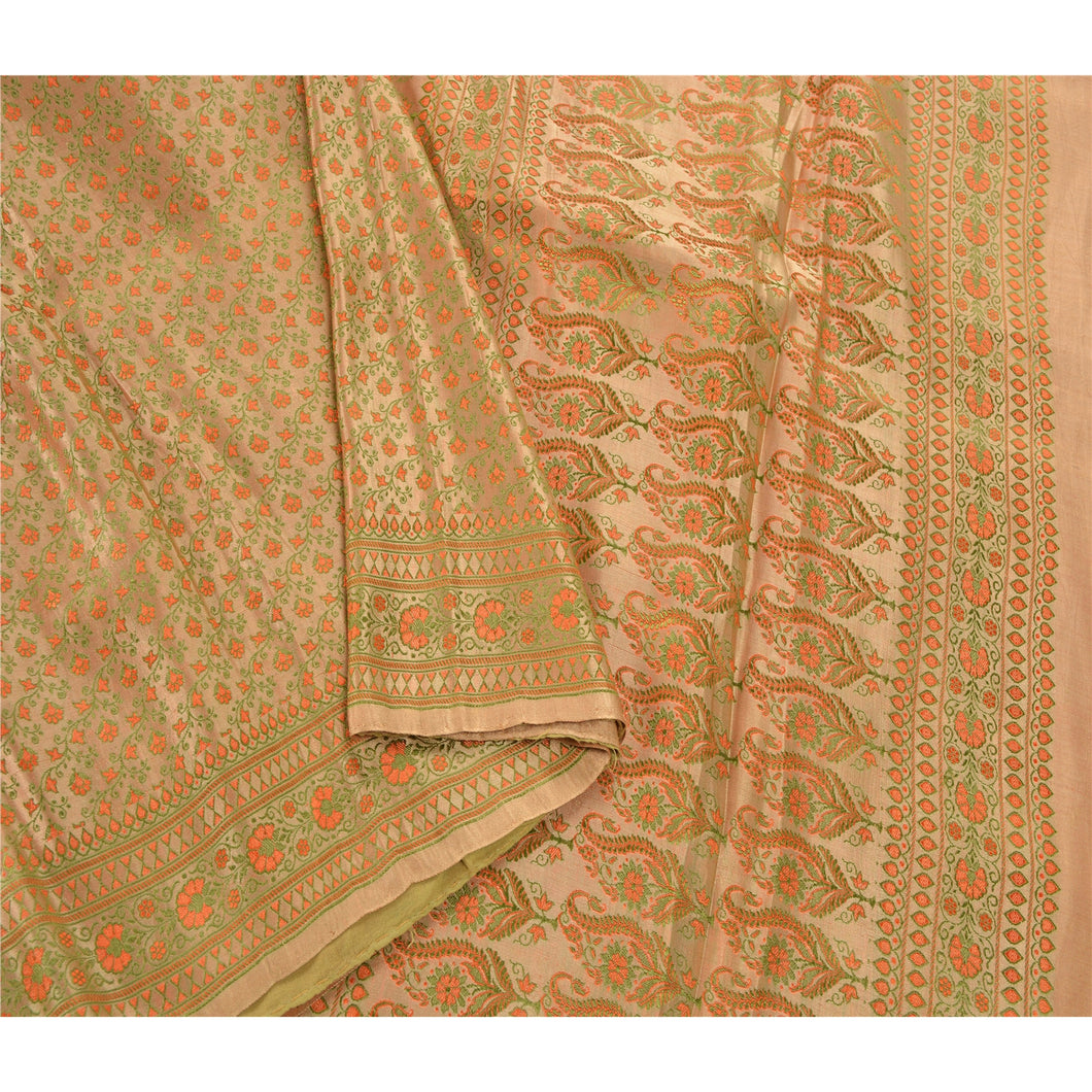 Sanskriti Vintage Brown Heavy Saree 100% Pure Satin Silk Woven Fabric 5 Yd Sari