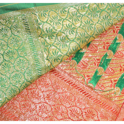 Sanskriti Vintage Red Heavy Saree Art Silk Brocade Banarasi Zari Hand Woven Sustainable Fabric Paisley Sari