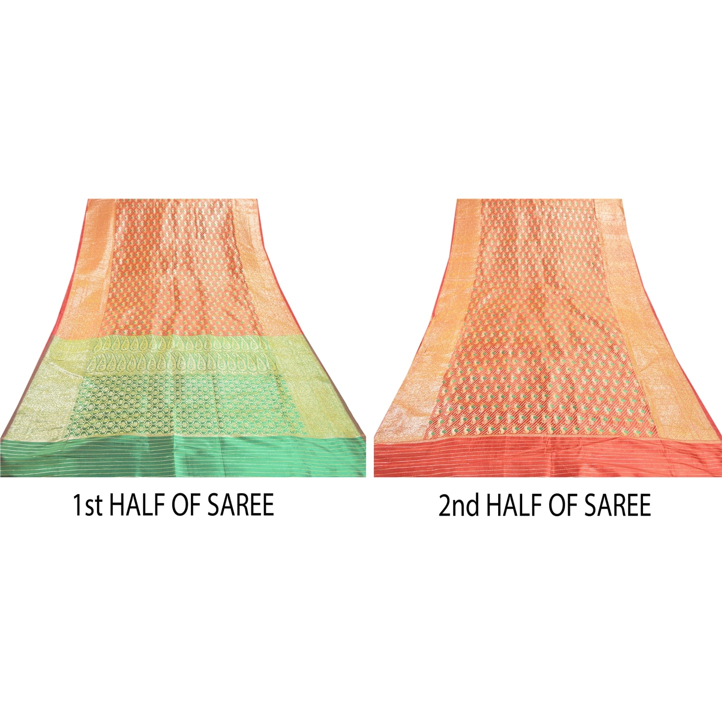 Sanskriti Vintage Red Heavy Saree Art Silk Brocade Banarasi Zari Hand Woven Sustainable Fabric Paisley Sari