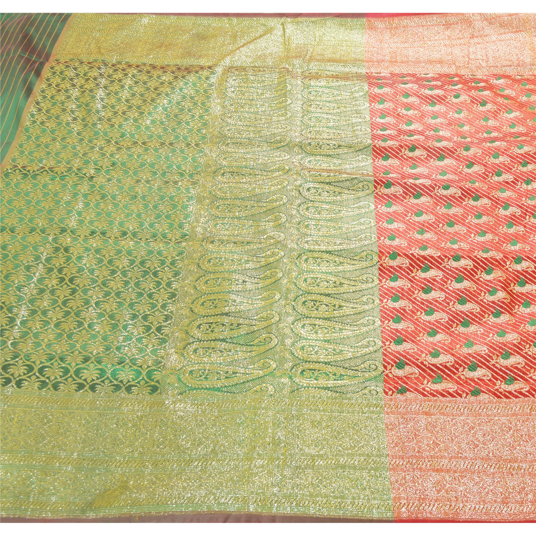 Sanskriti Indian Vintage Red Heavy Saree Art Silk Woven Fabric Paisley Sari