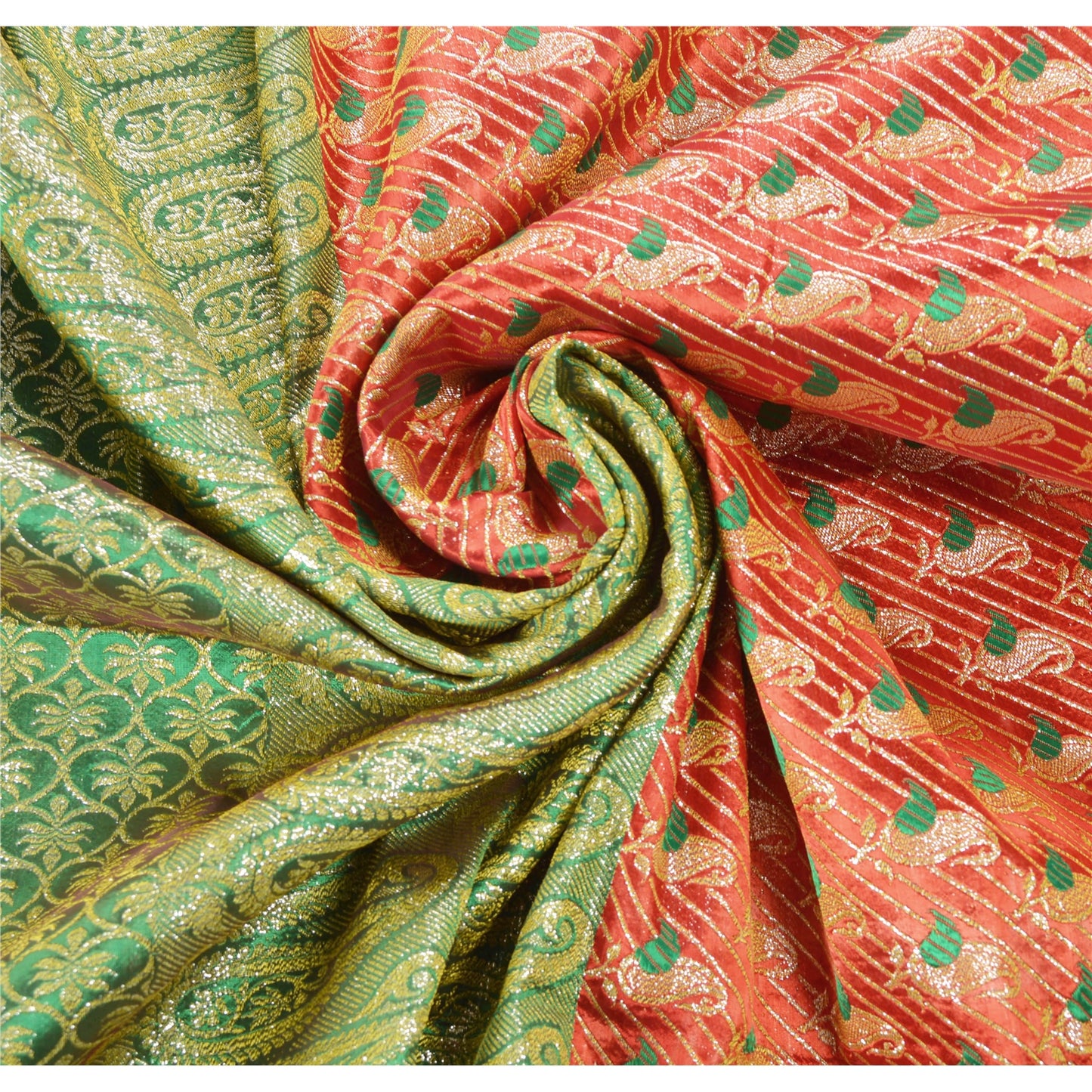 Sanskriti Vintage Red Heavy Saree Art Silk Brocade Banarasi Zari Hand Woven Sustainable Fabric Paisley Sari