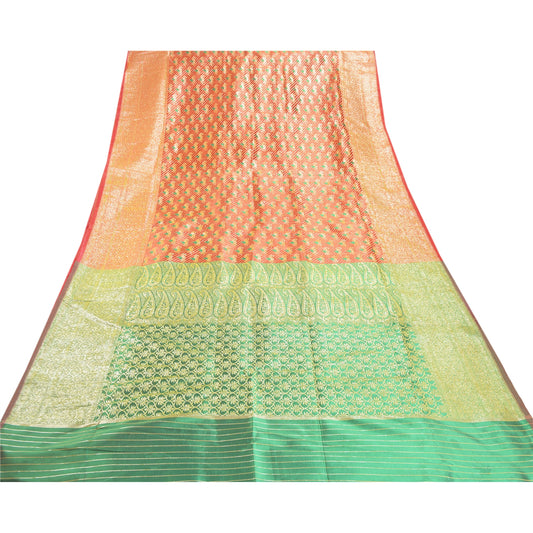 Sanskriti Vintage Red Heavy Saree Art Silk Brocade Banarasi Zari Hand Woven Sustainable Fabric Paisley Sari