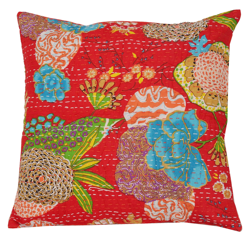Sanskriti New Pure Cotton Red Sets Of 5 Cushion Case Sham Handmade Kantha Decor