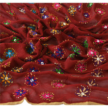 Load image into Gallery viewer, Vintage Dupatta Long Stole OOAK Dark Red Hijab Hand Embroidered Phulkari Shawl
